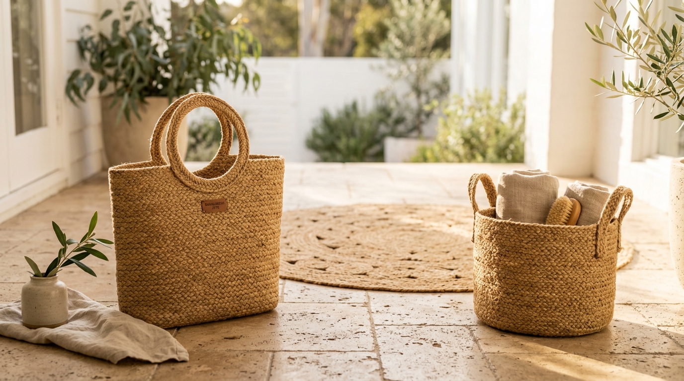 Handcrafted Bangladesh Golden Jute Totes and Baskets